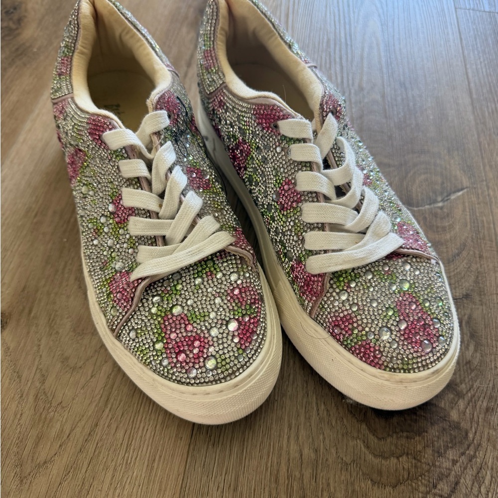 Betsey Johnson Pink & Green Crystal Floral Sneakers